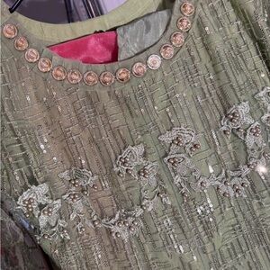 Sage Green Beaded Embellished Dress 3 PCs salwar kameej